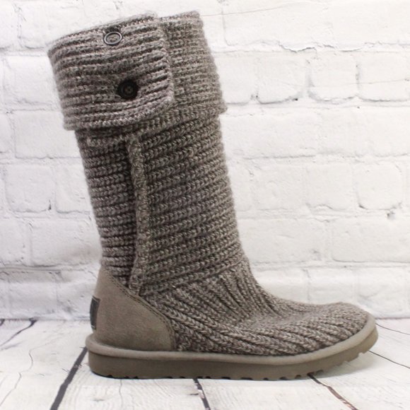 UGG Shoes - UGG Australia Gray Knitted Buttons Mid-Calf Classic Cardy Boots Size 6 M